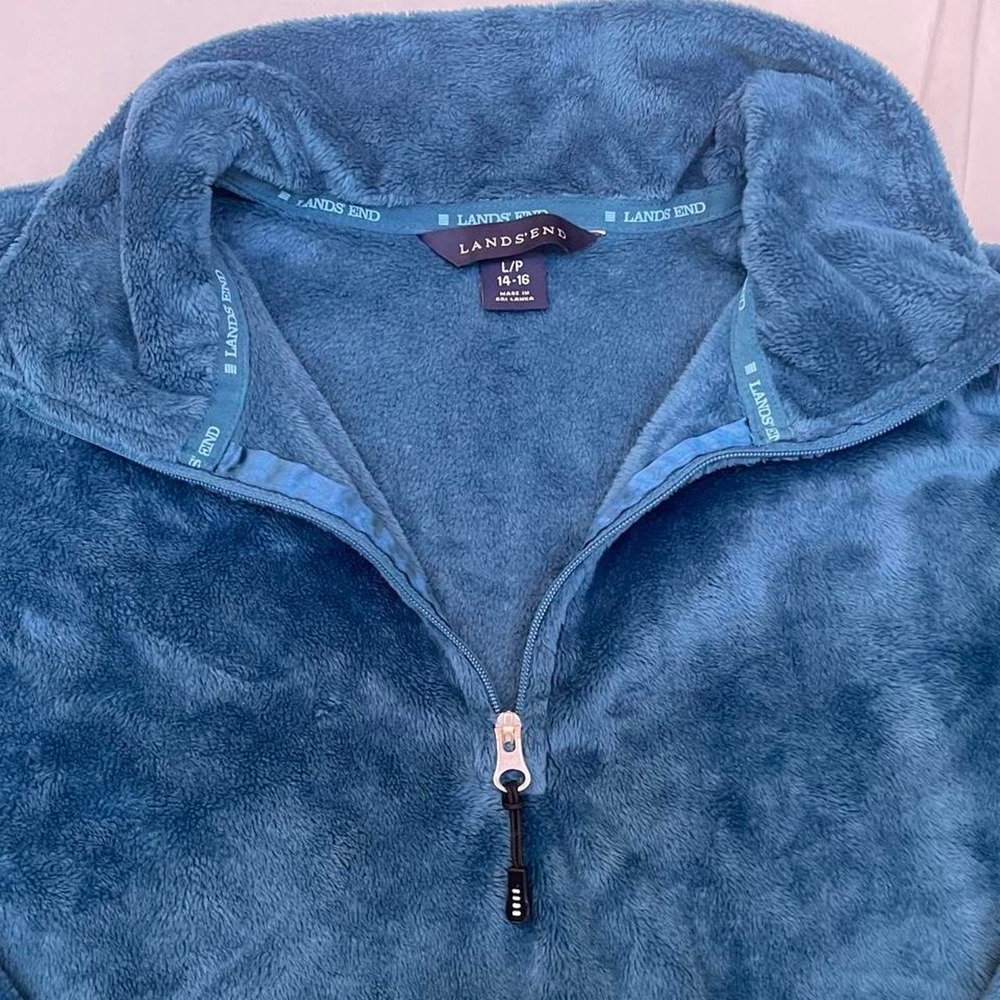 Lands End Womens Quarter Zip Fleece Pullover Teal Blue Mock Neck Size L 14-16 - Picture 3 of 7